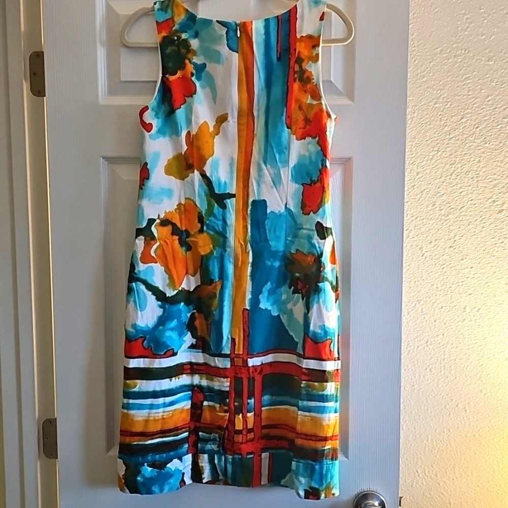 CHETTA B Vibrant Blue and Orange Sleeveless Sheath Midi Dress - Picture 6 of 10